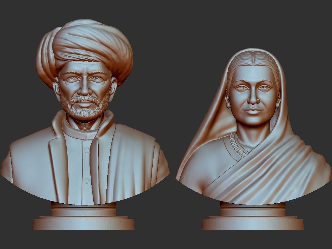 Jyotiba Phule  Savitribai Phule Bust 3D print model_13
