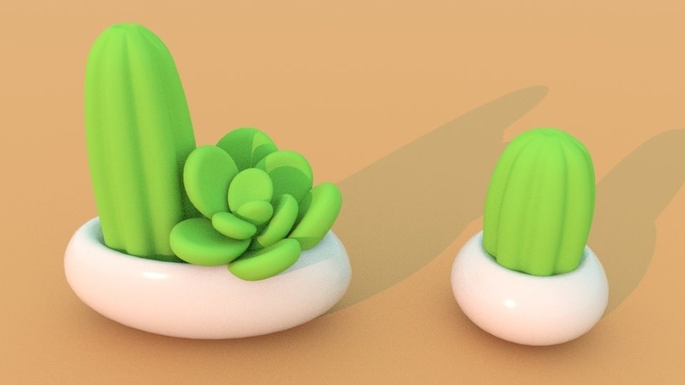 Two cute low polygon cactuses Low-poly 3D model_1