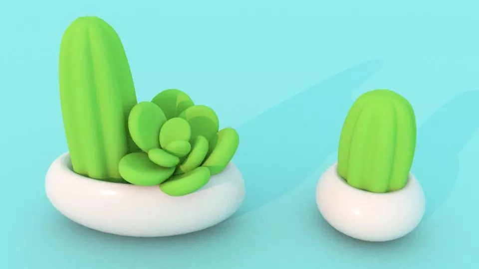 Two cute low polygon cactuses Low-poly 3D model_0