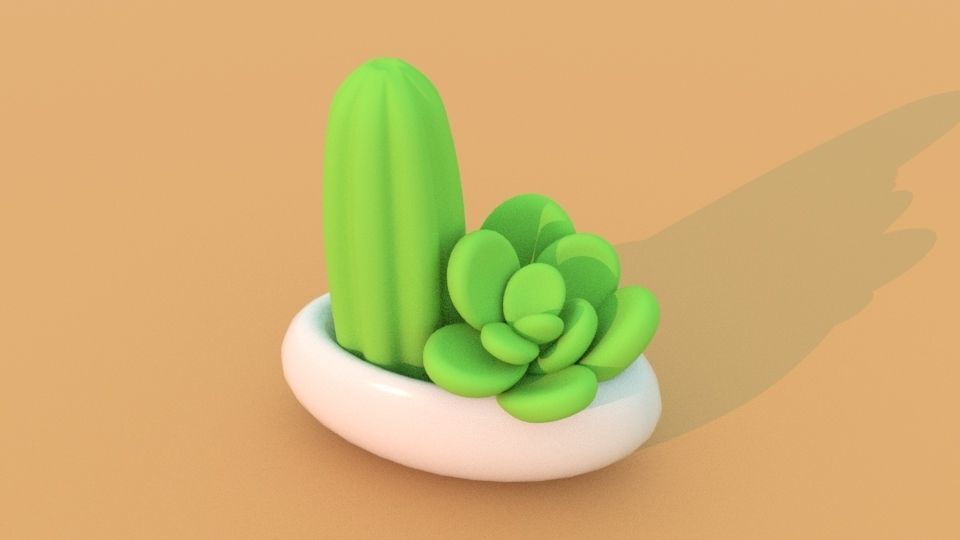 Two cute low polygon cactuses Low-poly 3D model_3