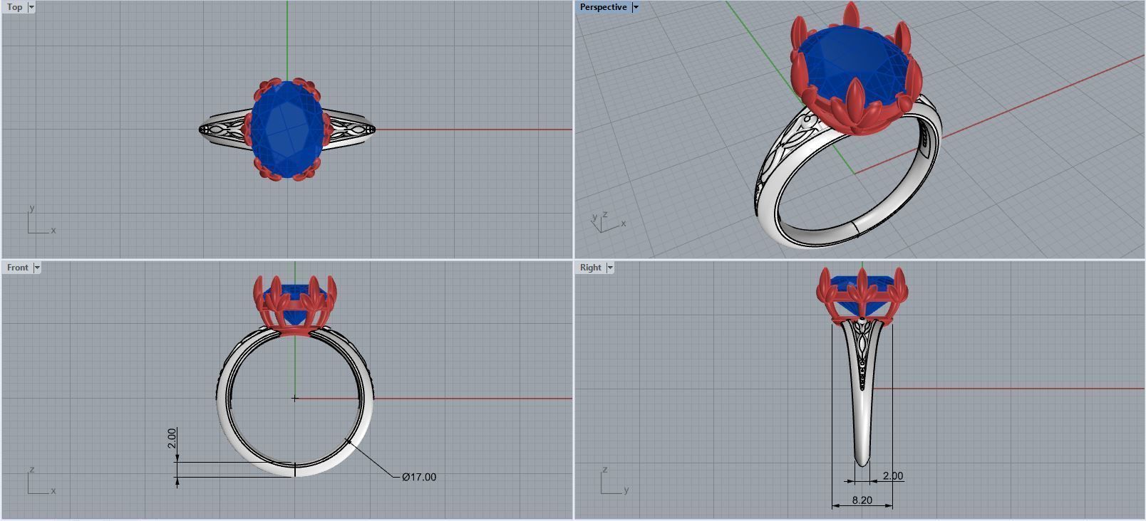 Oval Gem Ring 3D print model_5