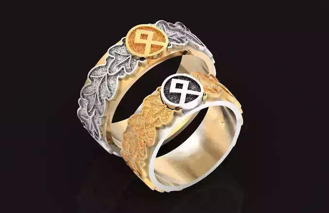 Othala Rune  Viking couple wedding rings 1232 3D print model