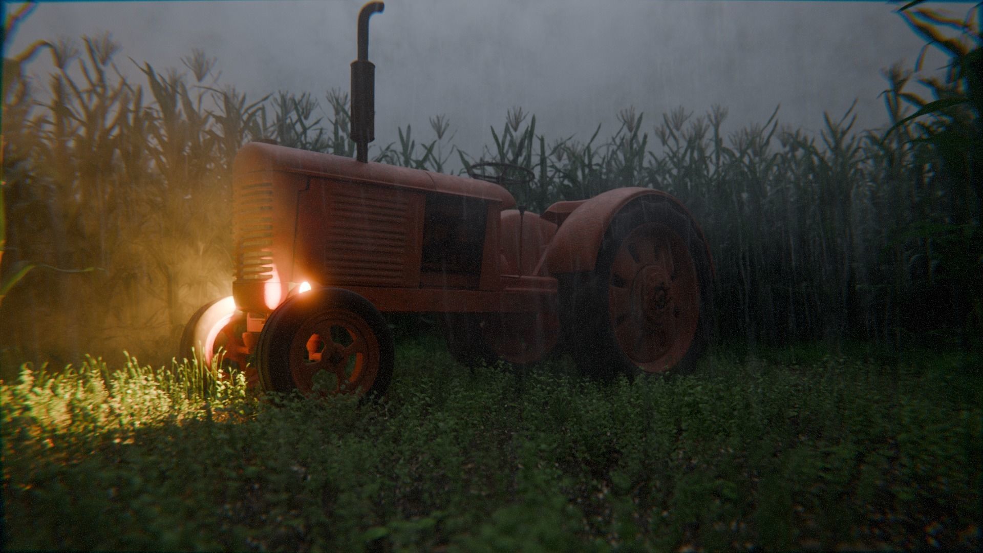 Old Tractor in a Cornfield 3d Scene 3D model_4