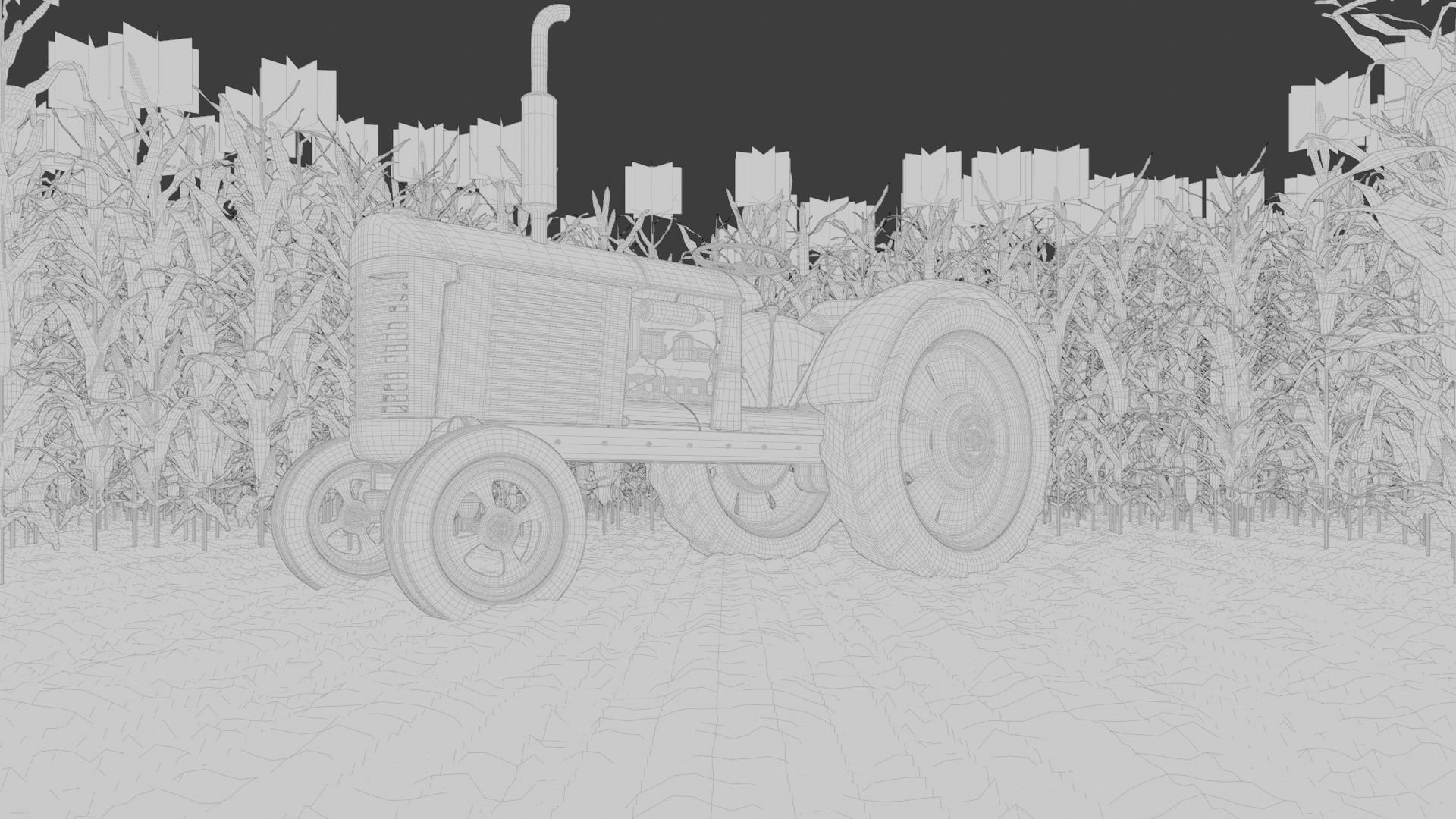 Old Tractor in a Cornfield 3d Scene 3D model_9