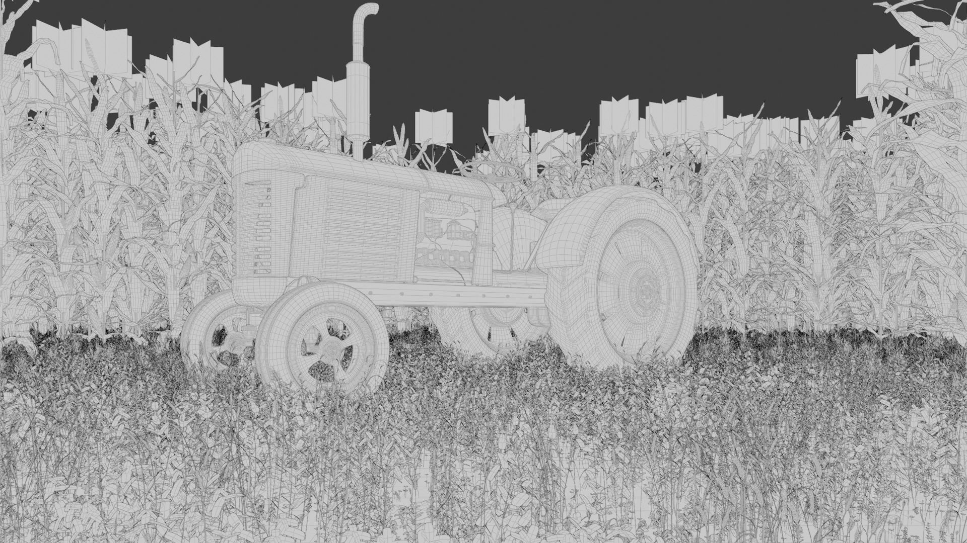 Old Tractor in a Cornfield 3d Scene 3D model_7
