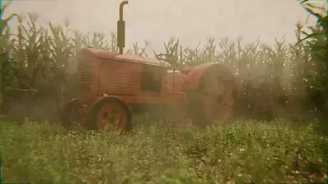 Old Tractor in a Cornfield 3d Scene 3D model