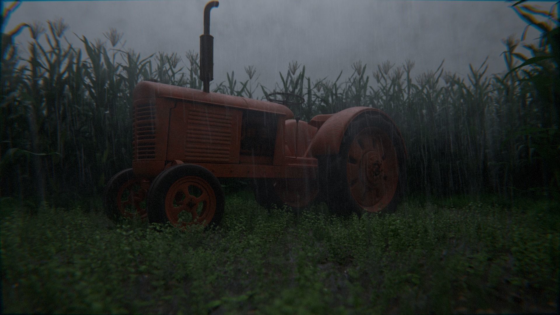 Old Tractor in a Cornfield 3d Scene 3D model_2