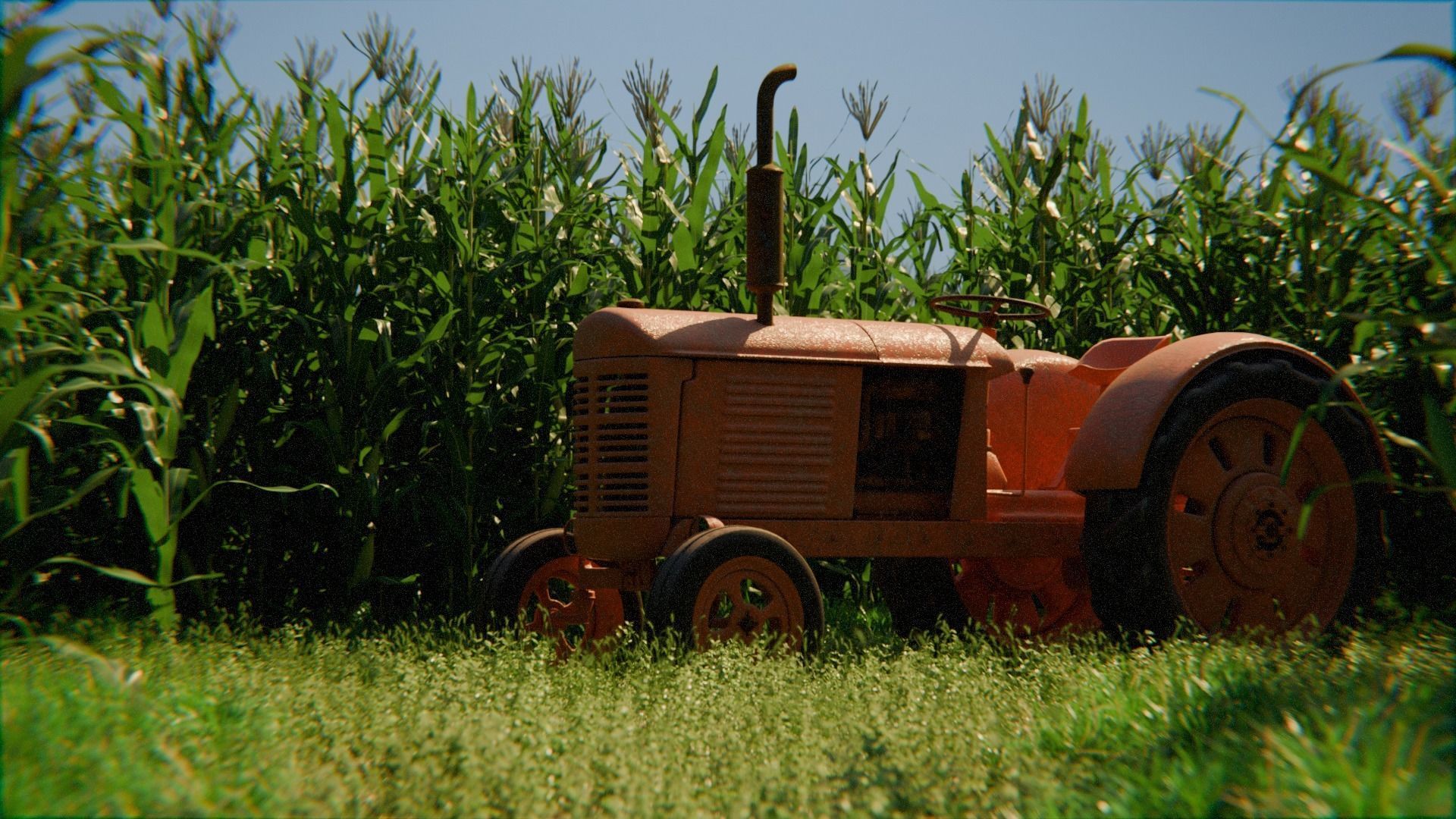 Old Tractor in a Cornfield 3d Scene 3D model_3