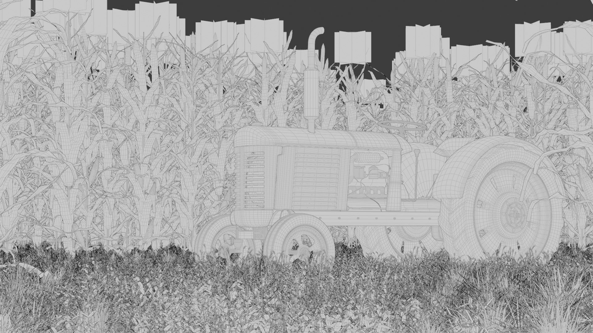 Old Tractor in a Cornfield 3d Scene 3D model_8