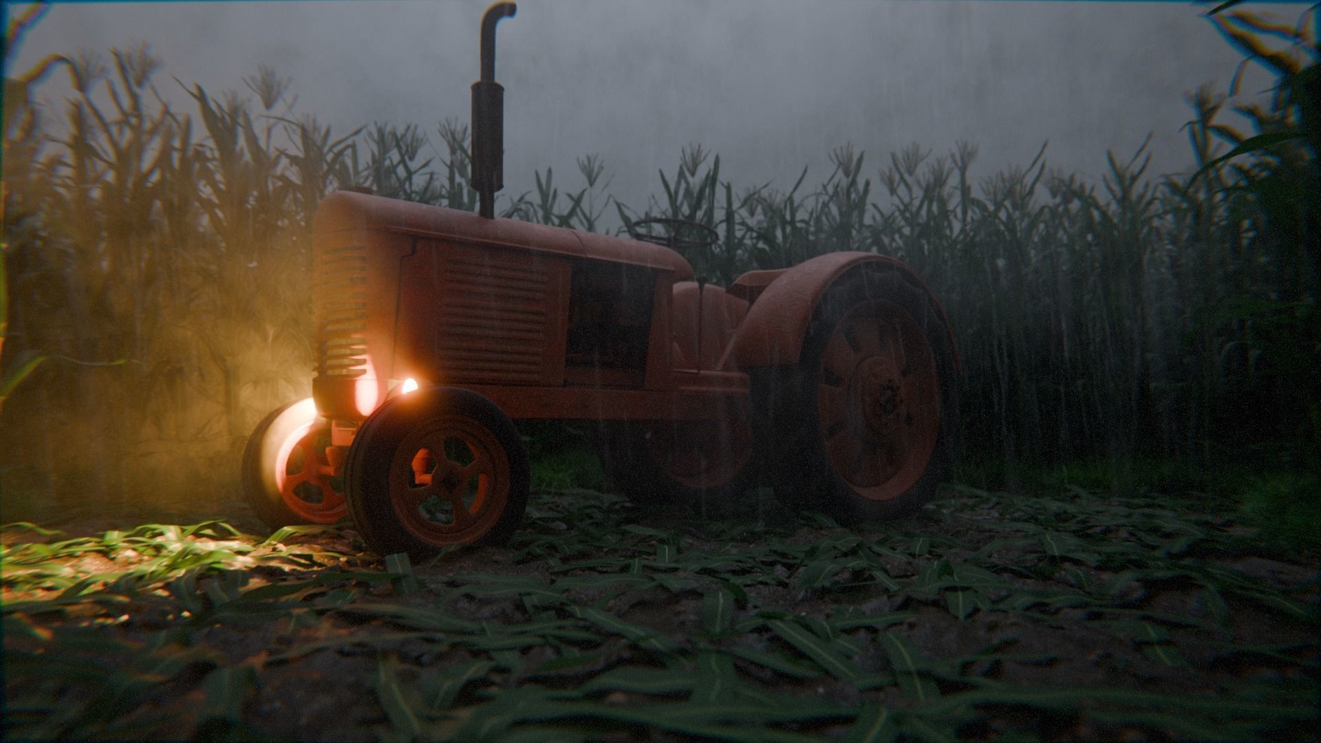 Old Tractor in a Cornfield 3d Scene 3D model_6
