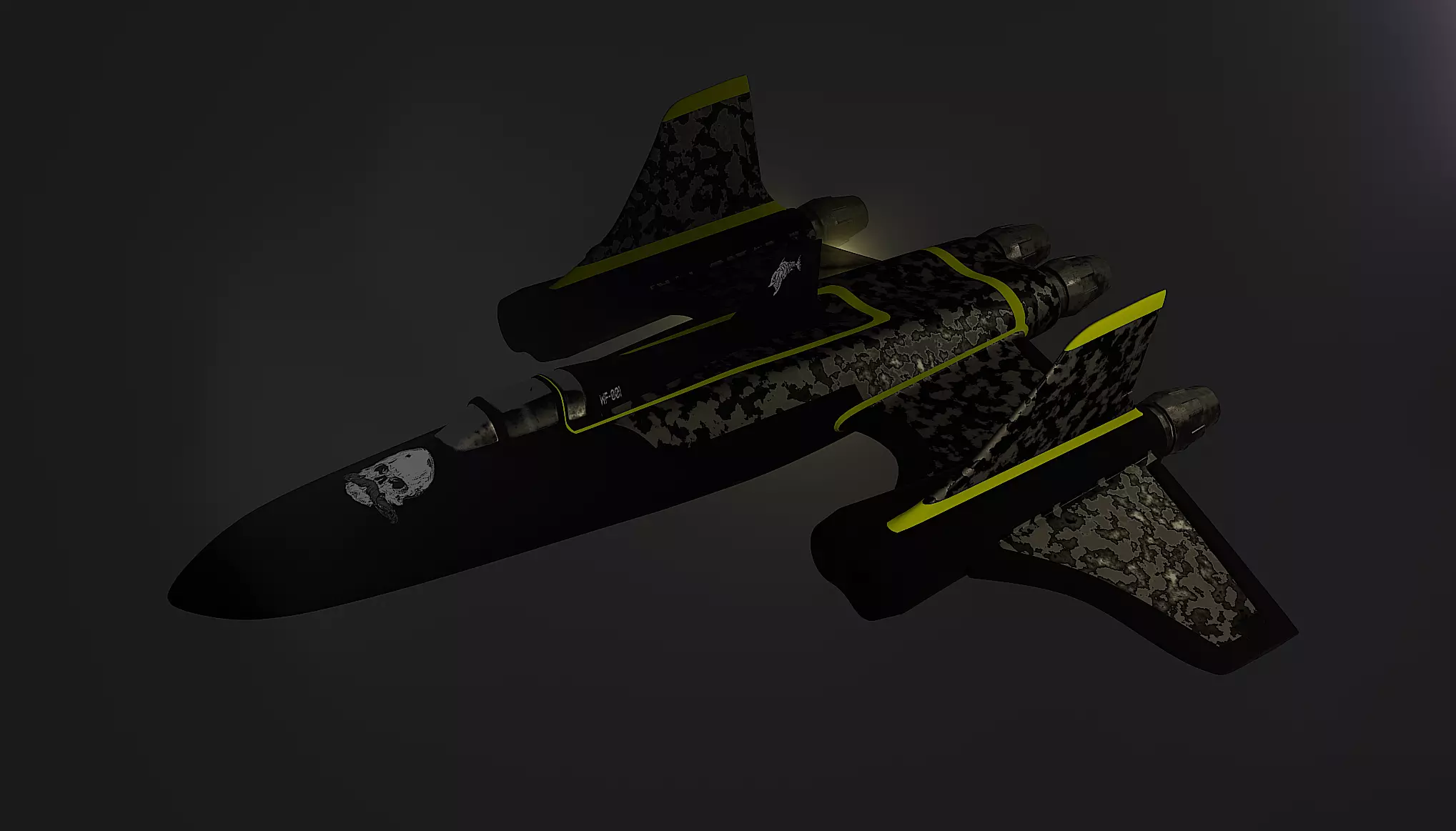 Stylized Black Aircraft with Skull 3D model