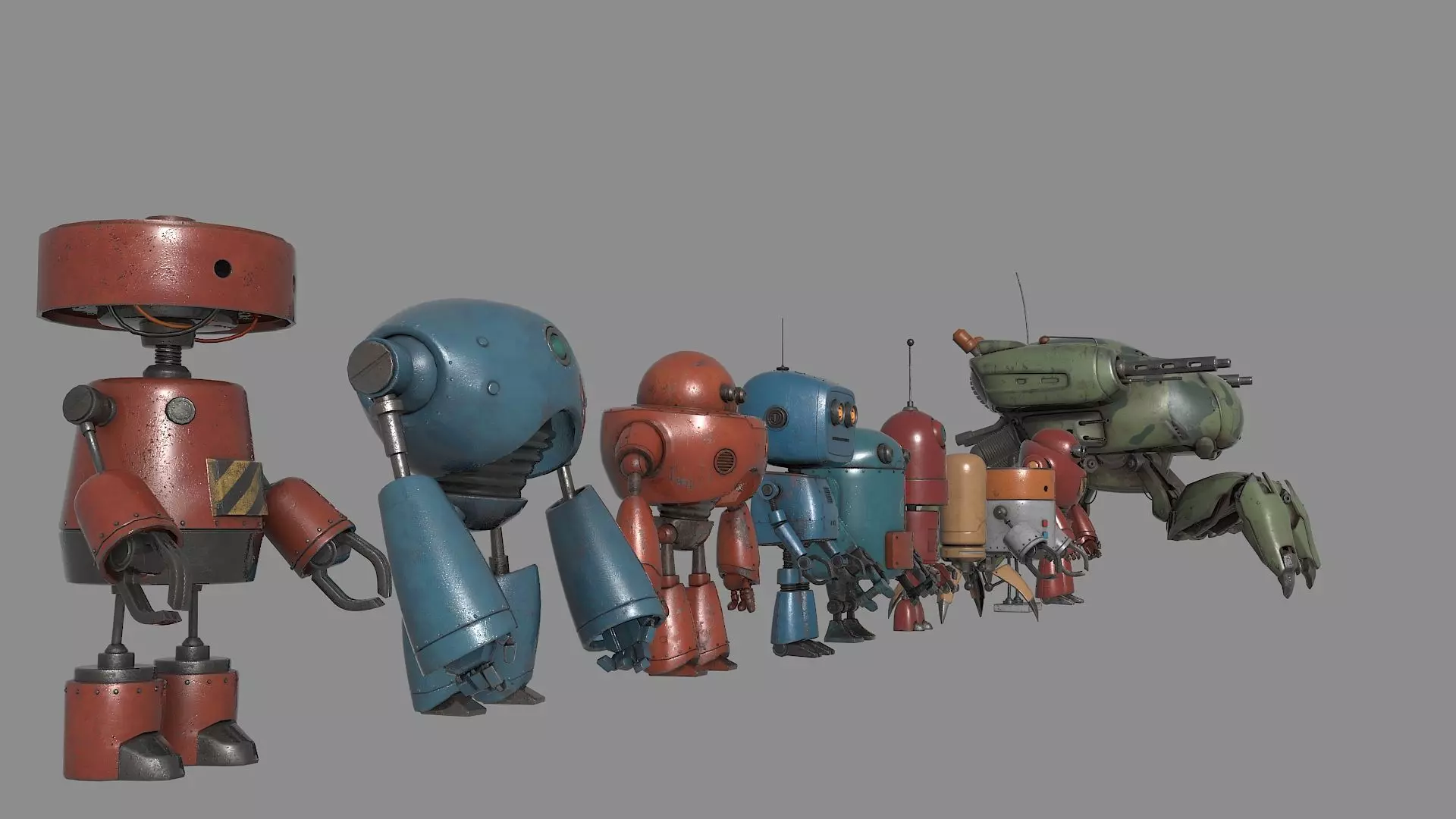 10 Cute Robots Low-poly 3D model_0