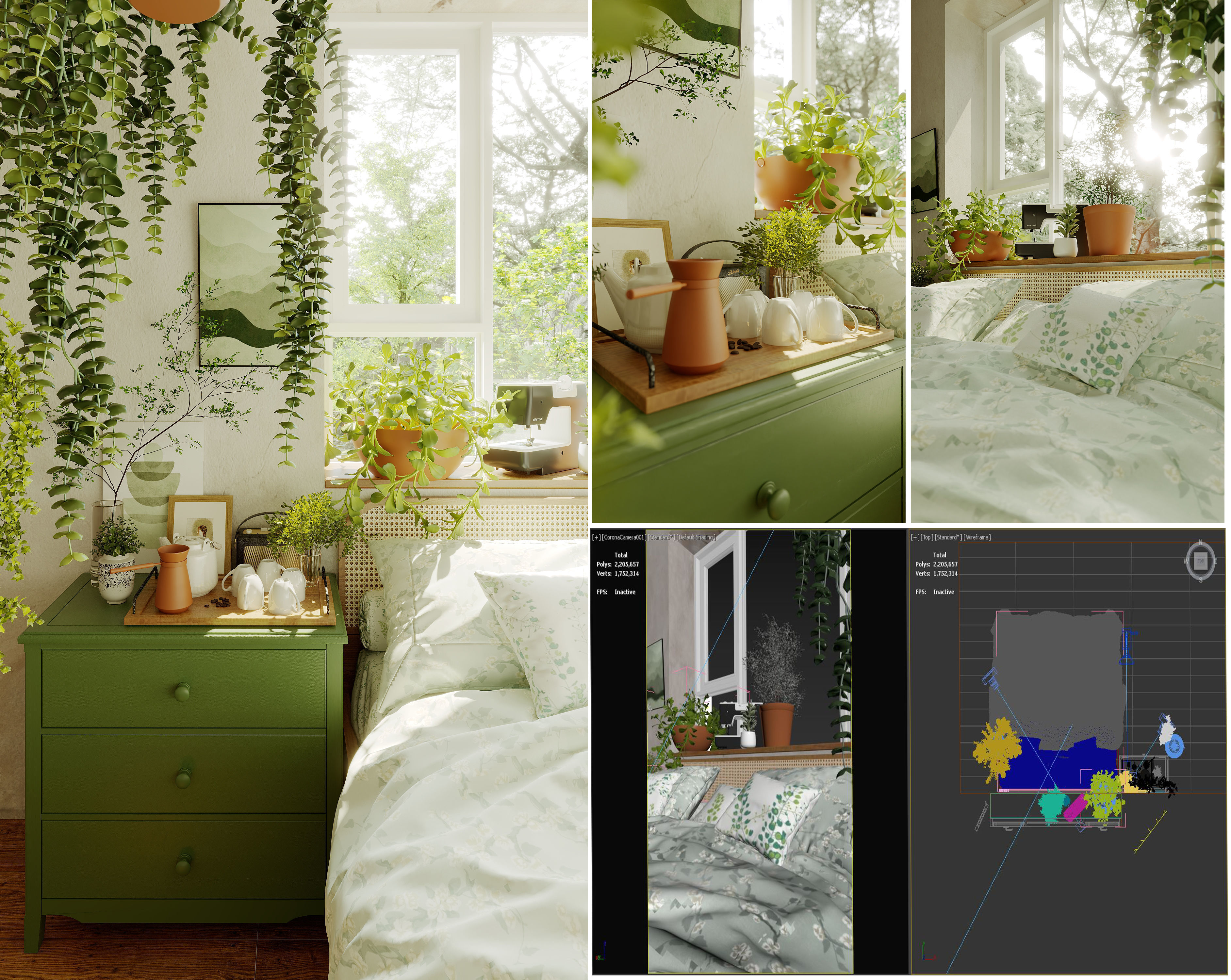 Green bedroom 3D model_4