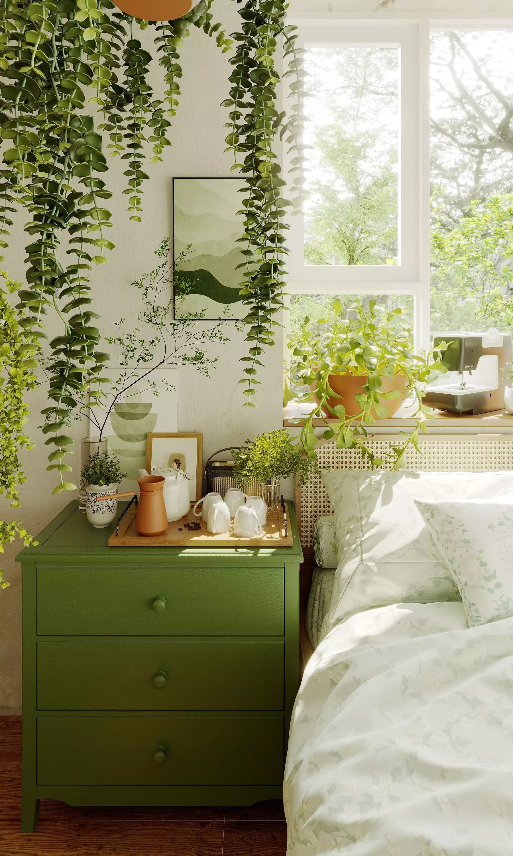 Green bedroom 3D model_0