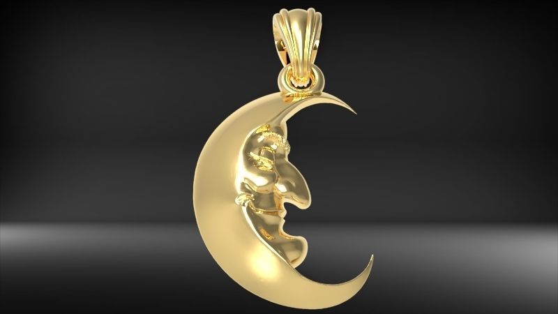 Antique moon crescent face Charm Pendant Necklace Jewelry 3D print model_25