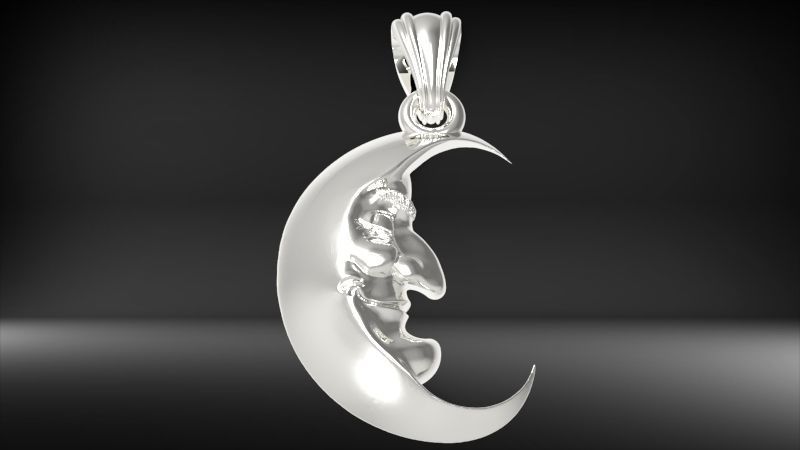 Antique moon crescent face Charm Pendant Necklace Jewelry 3D print model_6