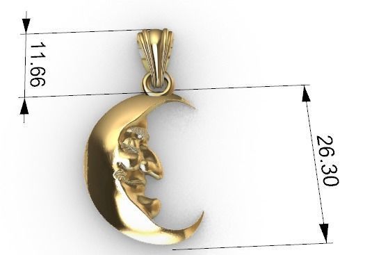 Antique moon crescent face Charm Pendant Necklace Jewelry 3D print model_22