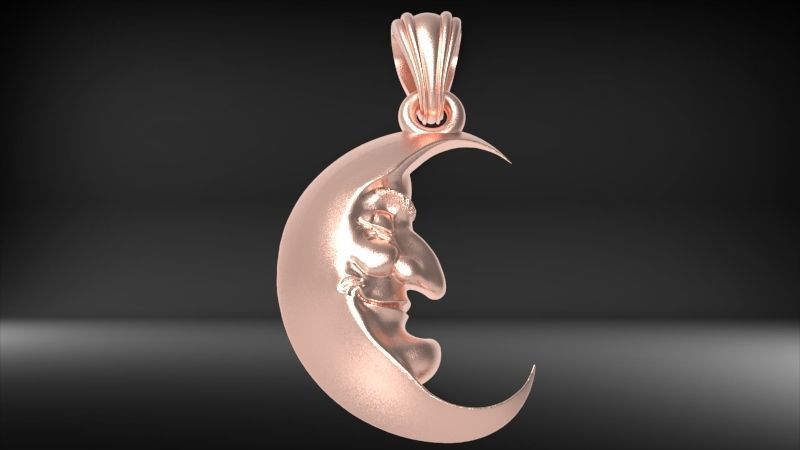 Antique moon crescent face Charm Pendant Necklace Jewelry 3D print model_23