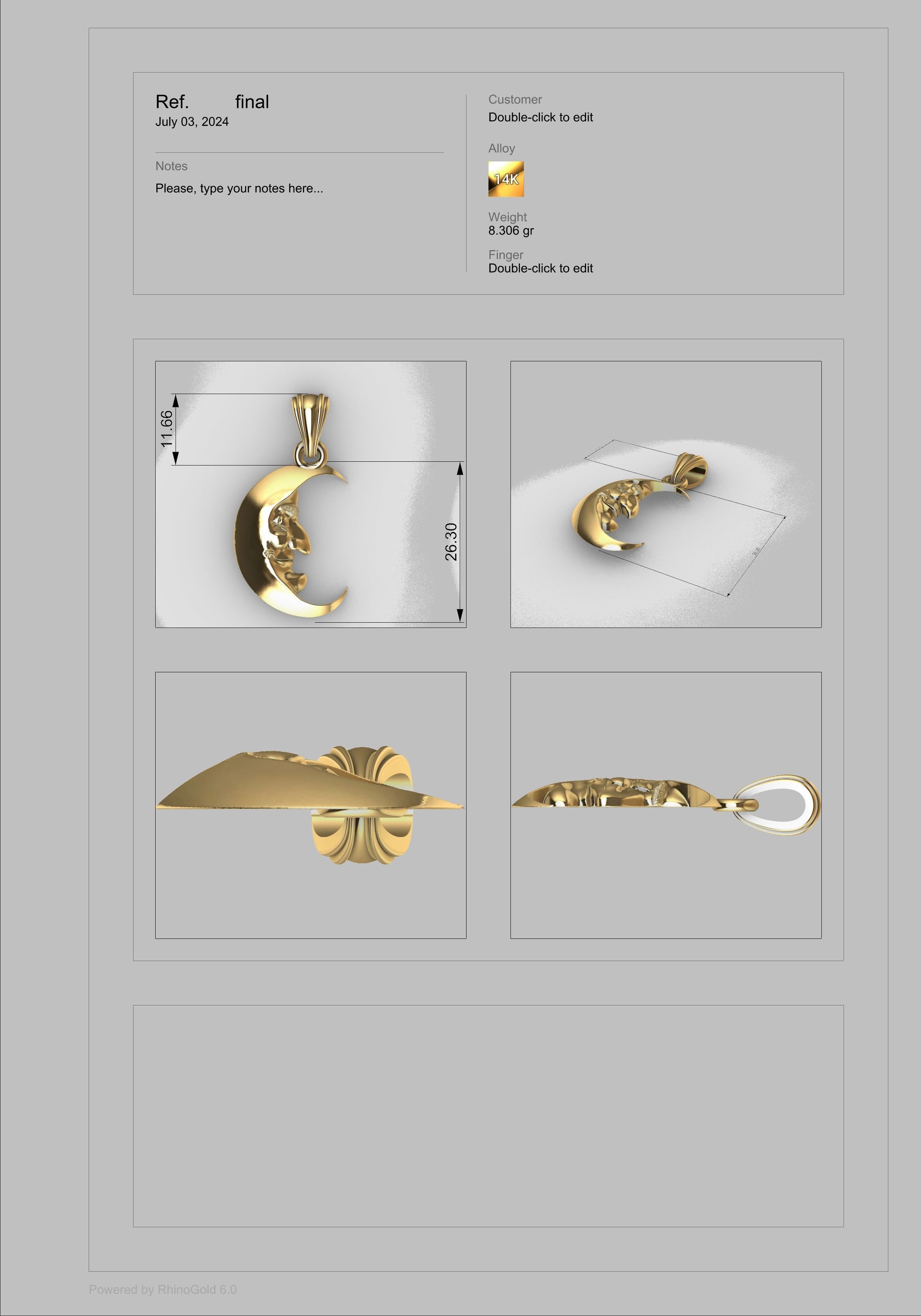 Antique moon crescent face Charm Pendant Necklace Jewelry 3D print model_36