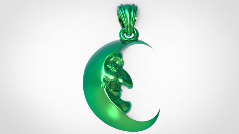 Antique moon crescent face Charm Pendant Necklace Jewelry 3D print model_20