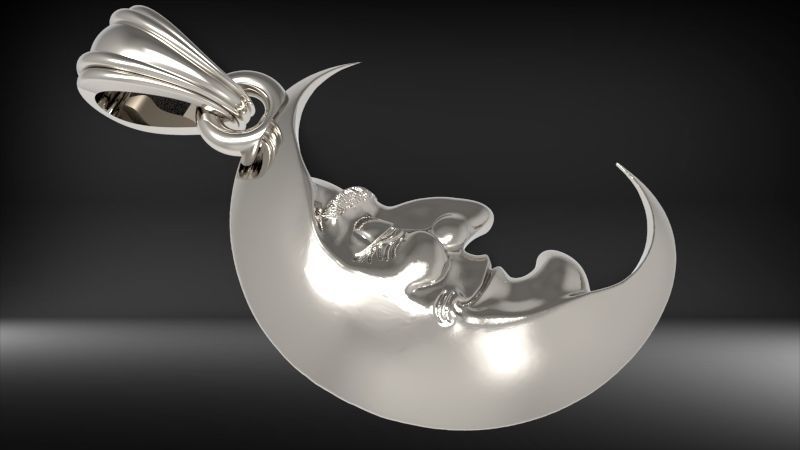 Antique moon crescent face Charm Pendant Necklace Jewelry 3D print model_4
