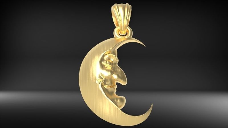 Antique moon crescent face Charm Pendant Necklace Jewelry 3D print model_3