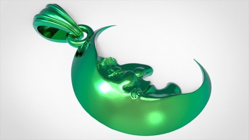 Antique moon crescent face Charm Pendant Necklace Jewelry 3D print model_8
