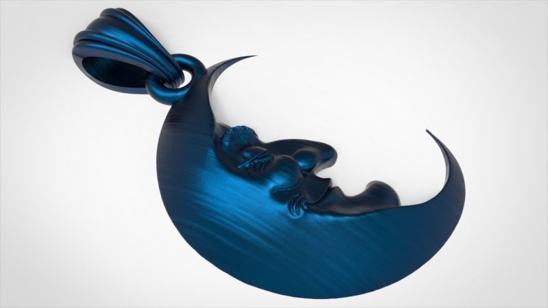 Antique moon crescent face Charm Pendant Necklace Jewelry 3D print model_15