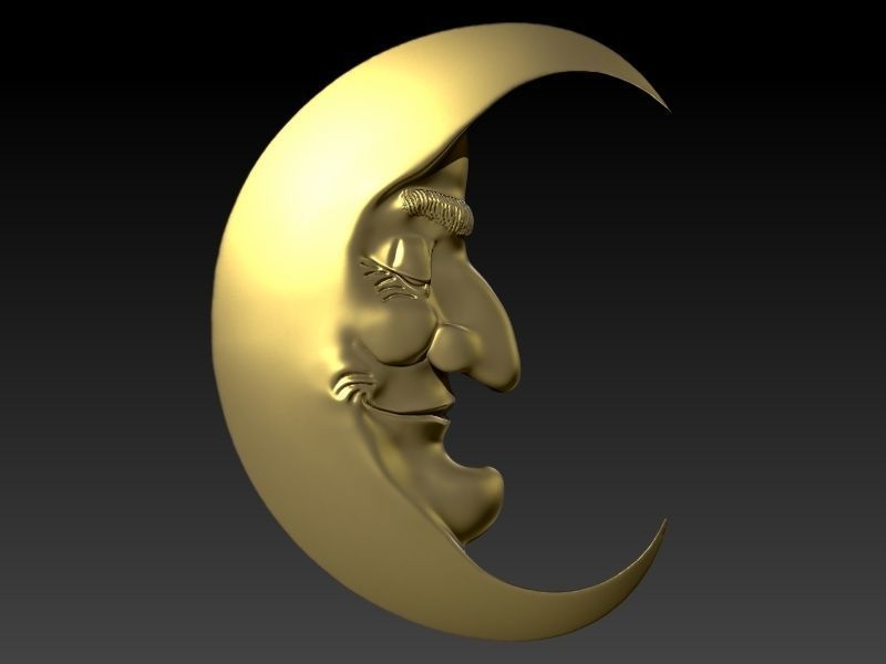 Antique moon crescent face Charm Pendant Necklace Jewelry 3D print model_17