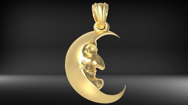 Antique moon crescent face Charm Pendant Necklace Jewelry 3D print model_26