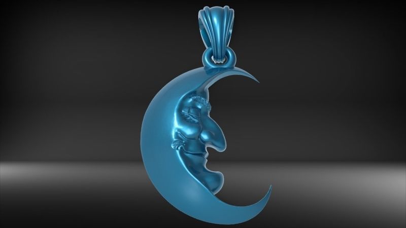 Antique moon crescent face Charm Pendant Necklace Jewelry 3D print model_31