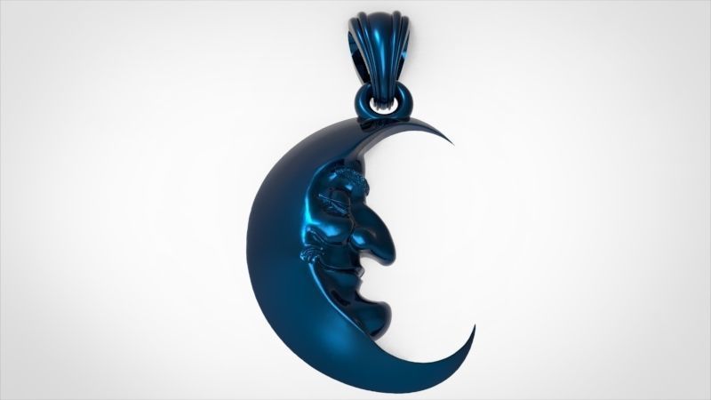Antique moon crescent face Charm Pendant Necklace Jewelry 3D print model_16