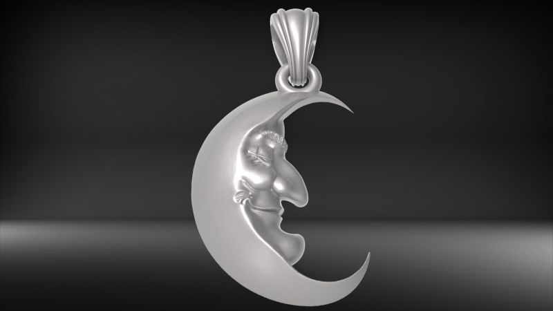 Antique moon crescent face Charm Pendant Necklace Jewelry 3D print model_28