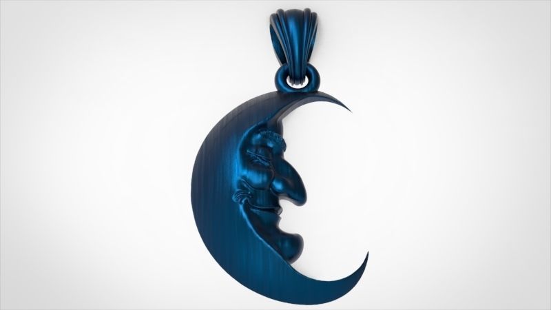 Antique moon crescent face Charm Pendant Necklace Jewelry 3D print model_11