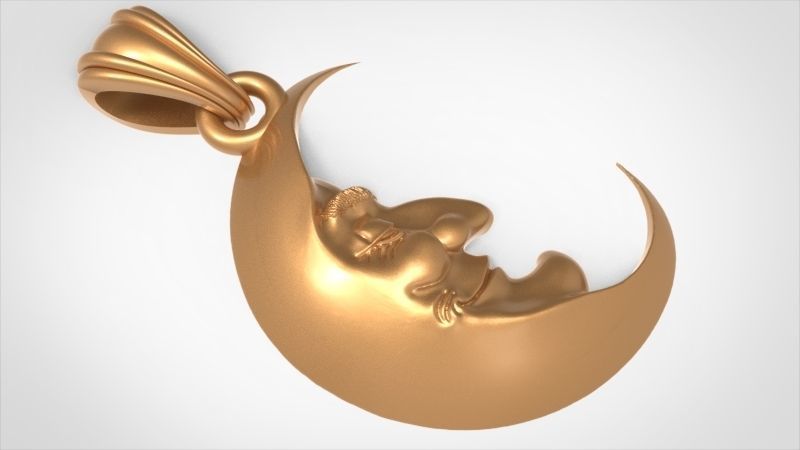 Antique moon crescent face Charm Pendant Necklace Jewelry 3D print model_2