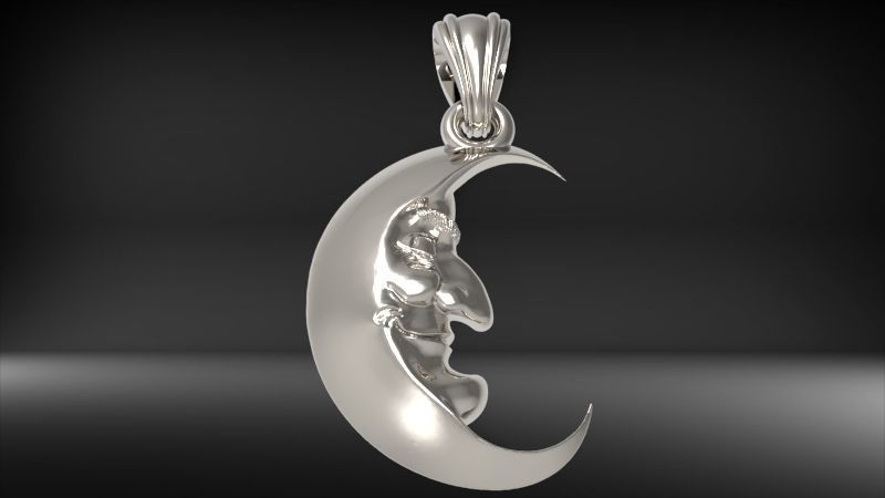 Antique moon crescent face Charm Pendant Necklace Jewelry 3D print model_27