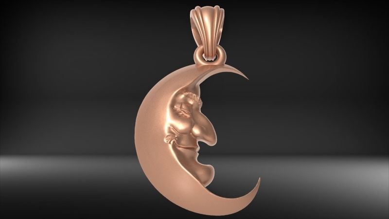 Antique moon crescent face Charm Pendant Necklace Jewelry 3D print model_30