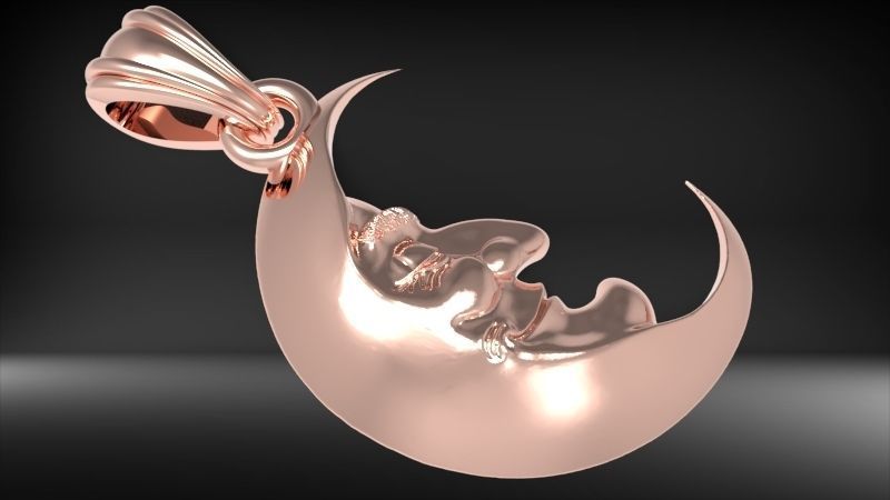 Antique moon crescent face Charm Pendant Necklace Jewelry 3D print model_35