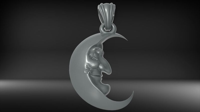 Antique moon crescent face Charm Pendant Necklace Jewelry 3D print model_29