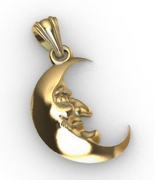 Antique moon crescent face Charm Pendant Necklace Jewelry 3D print model_13