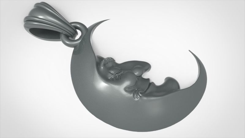 Antique moon crescent face Charm Pendant Necklace Jewelry 3D print model_7