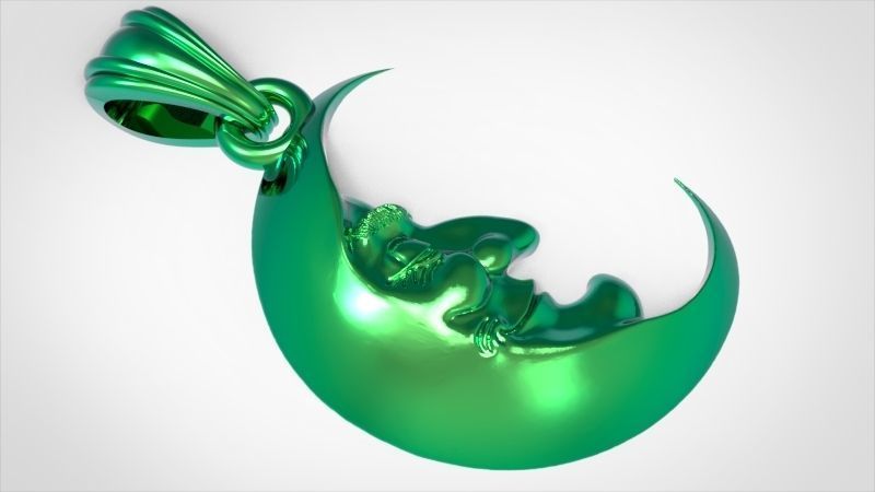 Antique moon crescent face Charm Pendant Necklace Jewelry 3D print model_5