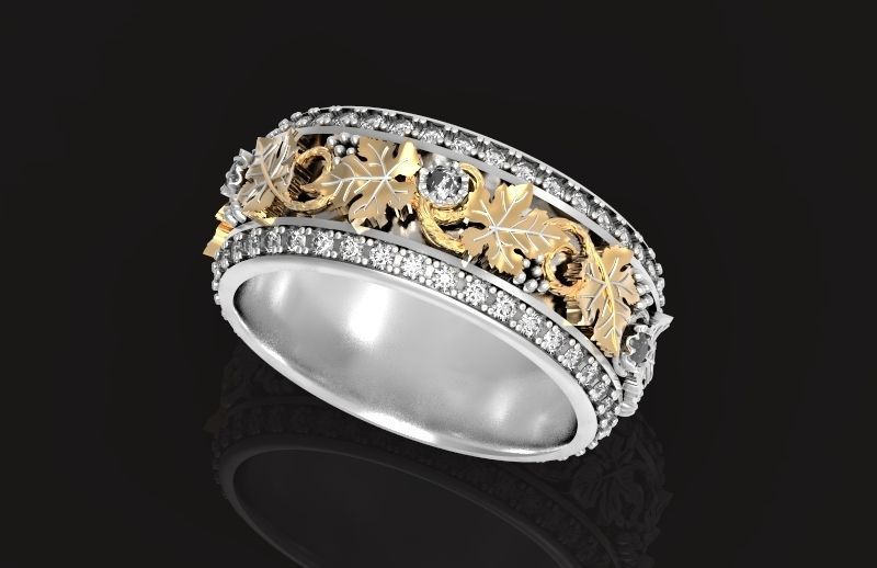 Vintage Bohemian vine grape leaf  Wedding Ring  with enamel 1231 3D print model_11