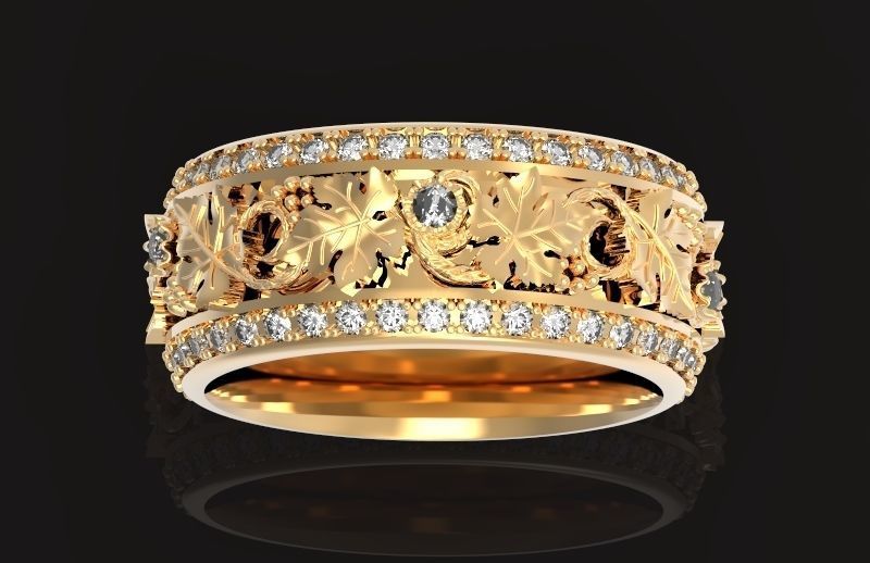 Vintage Bohemian vine grape leaf  Wedding Ring  with enamel 1231 3D print model_10