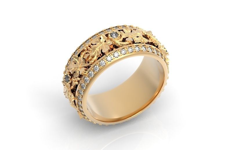 Vintage Bohemian vine grape leaf  Wedding Ring  with enamel 1231 3D print model_23