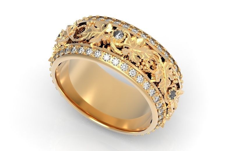 Vintage Bohemian vine grape leaf  Wedding Ring  with enamel 1231 3D print model_21