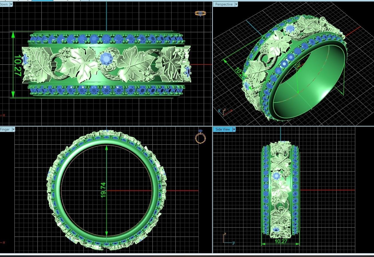 Vintage Bohemian vine grape leaf  Wedding Ring  with enamel 1231 3D print model_2