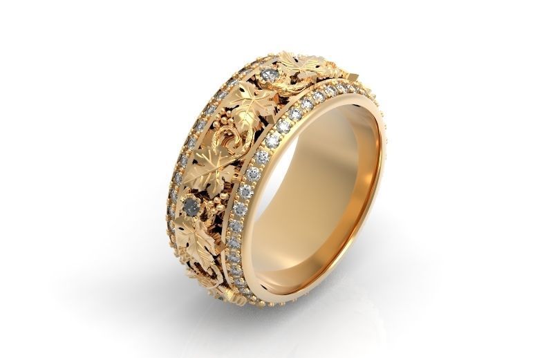 Vintage Bohemian vine grape leaf  Wedding Ring  with enamel 1231 3D print model_22