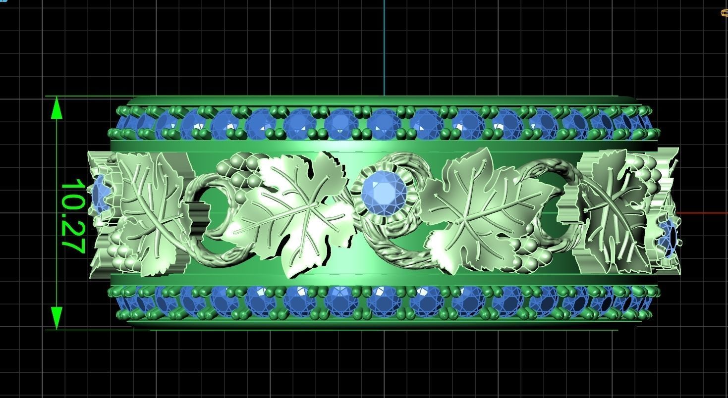 Vintage Bohemian vine grape leaf  Wedding Ring  with enamel 1231 3D print model_6