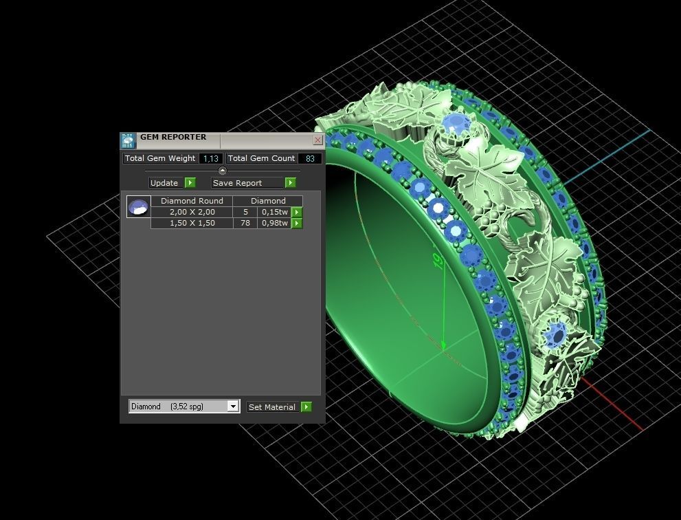 Vintage Bohemian vine grape leaf  Wedding Ring  with enamel 1231 3D print model_5